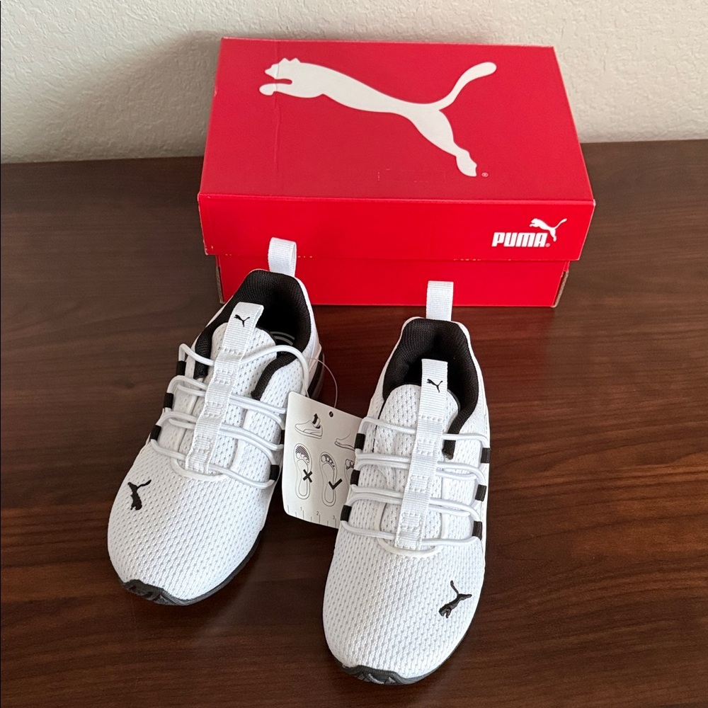 Puma Kids White Sneakers with Black Details